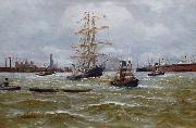Alfred Jensen Dreimaster und Schlepper im Hamburger Hafen painting